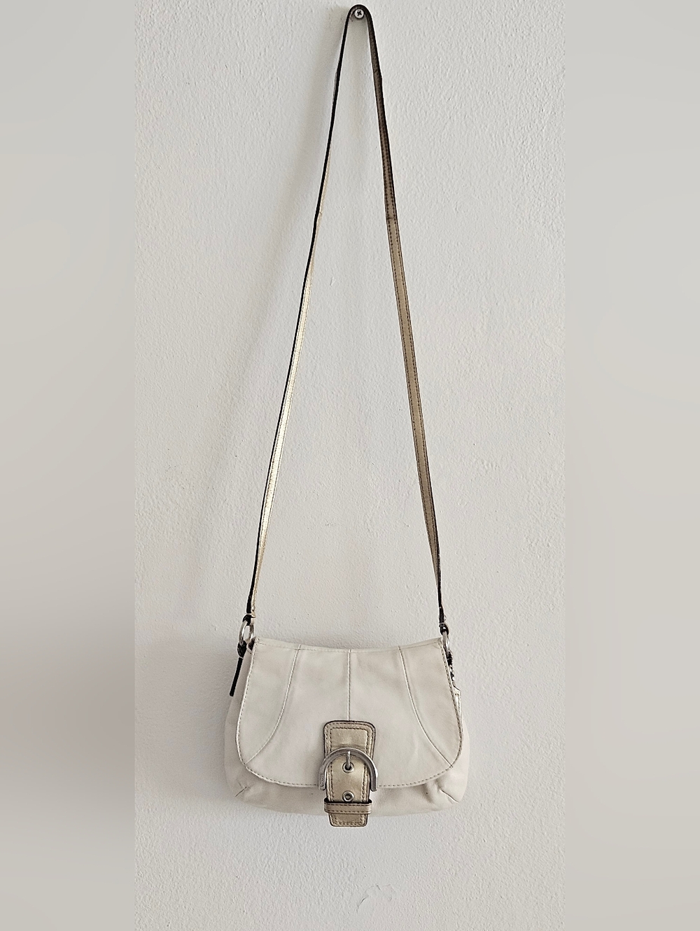 Coach White Leather Crossbody with Buckle Strap